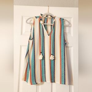 Liberty Love Multicolor Striped Blouse with Tassels